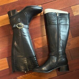 Marc Fisher Black Over the Knee Boots with Quilted Texture